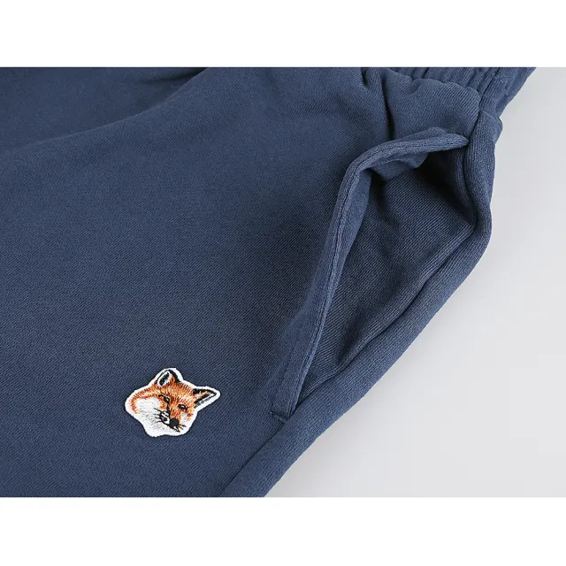 【Maison Kitsune】MAISON KITSUNE內裡布標黑字LOGO純棉束帶休閒運動長褲(女款/墨藍)