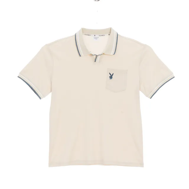 【PLAYBOY】V領配色羅紋POLO衫(灰奶茶色)