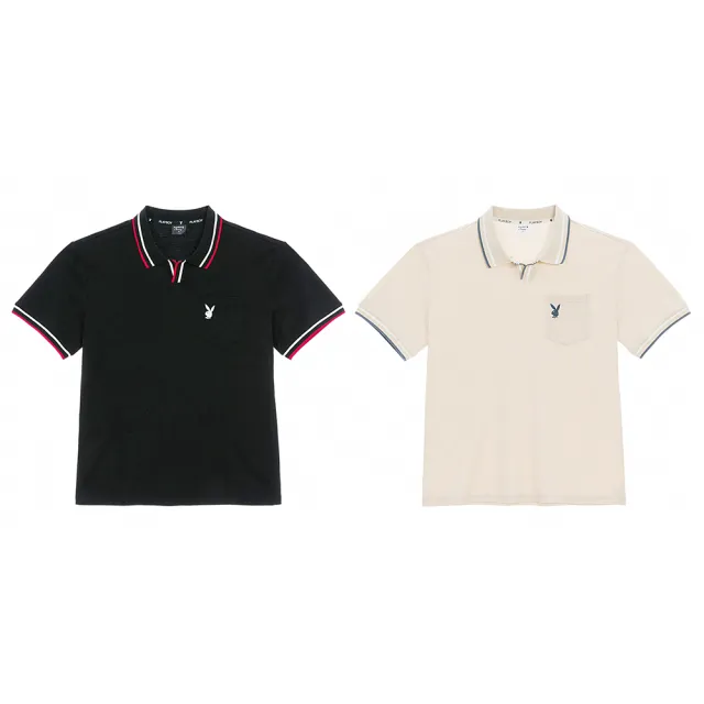 【PLAYBOY】V領配色羅紋POLO衫(灰奶茶色)