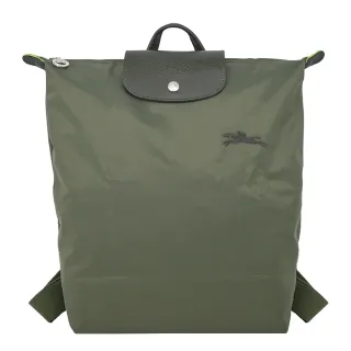 【LONGCHAMP】LE PLIAGE GREEN系列刺繡再生尼龍摺疊後背包(中/森林綠)