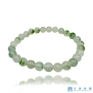 【文華珠寶】翡翠冰種飄花圓珠手鍊 6.6-6.9mm 共27枚(玉珠手鍊)