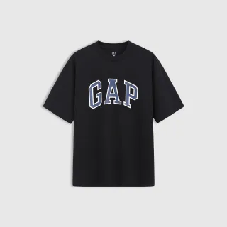 【GAP】男女同款 Logo純棉印花圓領短袖T恤-黑色(725616)