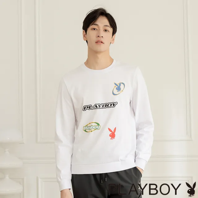 【PLAYBOY】潮酷字母印花圓領上衣(白色)