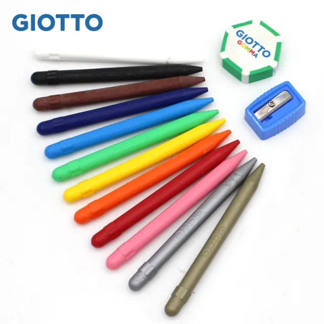 【義大利GIOTTO】小巨人可削式蠟筆12色(不易斷 可擦拭 好洗)