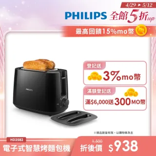 【Philips 飛利浦】電子式智慧型烤麵包機/黑(HD2582/92)