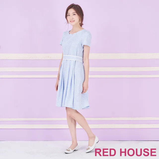 【RED HOUSE 蕾赫斯】甜美花邊領格紋洋裝(共2色)