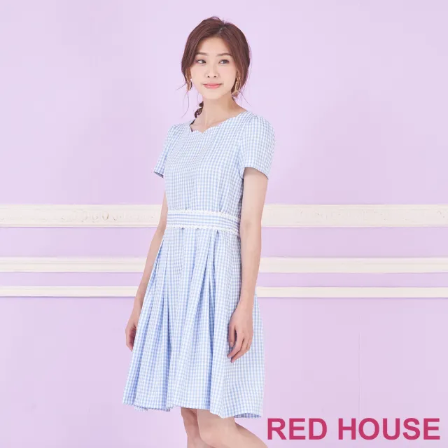 【RED HOUSE 蕾赫斯】甜美花邊領格紋洋裝(共2色)