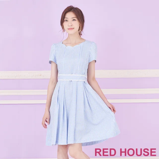 【RED HOUSE 蕾赫斯】甜美花邊領格紋洋裝(共2色)