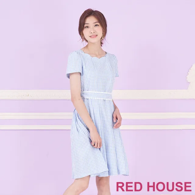 【RED HOUSE 蕾赫斯】甜美花邊領格紋洋裝(共2色)