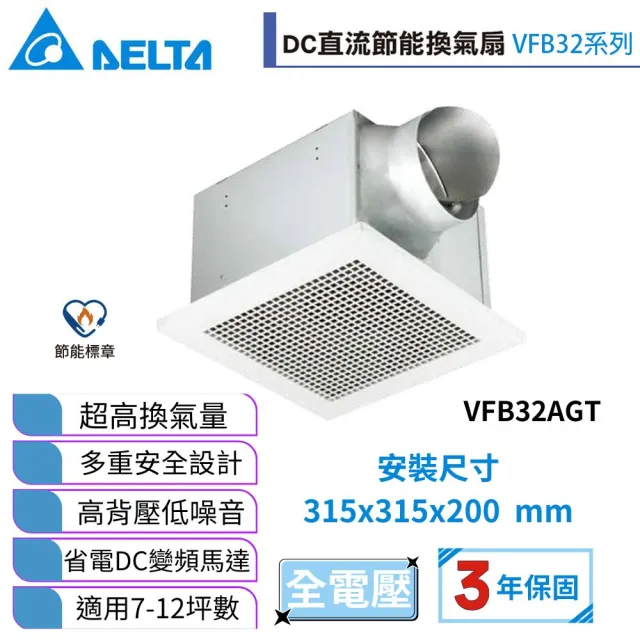 【台達電子】DC直流節能換氣扇-VFB32系列(VFB32AGT-適用7-12坪 全電壓)