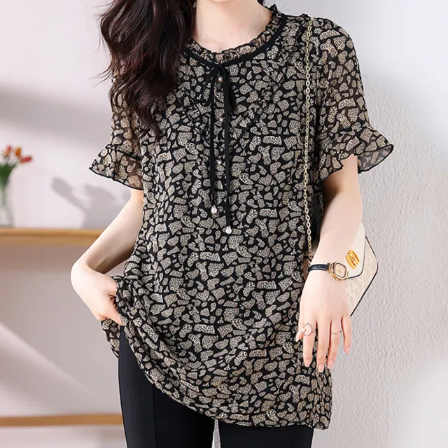 【麗質達人】8009黑色碎花上衣-AA(L-5XL)