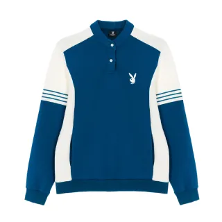 【PLAYBOY】立領撞色拼接休閒上衣(湖綠色)