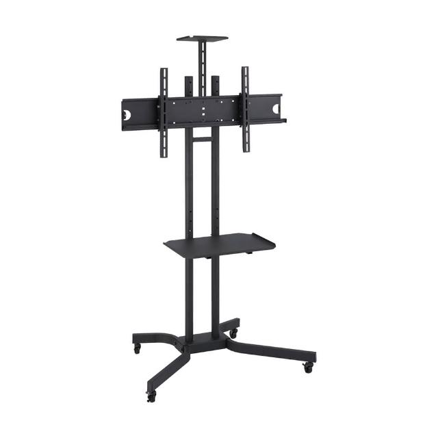 HE MS6041 移動式電視支架,重量50kg以上,支援39型至70型電視尺寸,黑色耐磨設計,具備優異穩定性。全機5年保固(不含零件及消耗品,依原廠規範),配件包含全配螺絲組(M4/M5/M6/M8長短各1組)及產品分解圖,適閤家庭及辦公室使用,提供靈活調整與安全固定。 HE MS6041