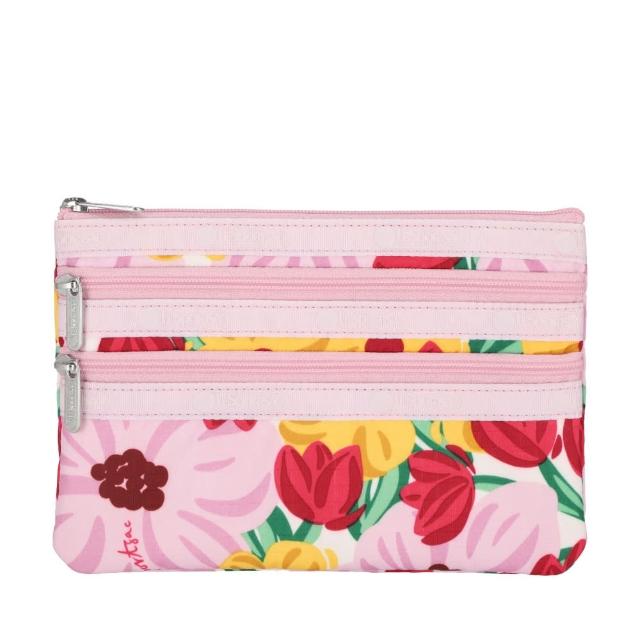 【Lesportsac】3-Zip Cosmetic 三層拉鍊化妝包 收納包 盥洗包 送禮 禮物 推薦 女包(粉紅花漾)