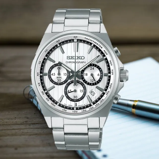 【SEIKO 精工】CS系列 條紋三眼計時碼錶男錶 白 41mm(SBTR031J.8T63-01T0S)