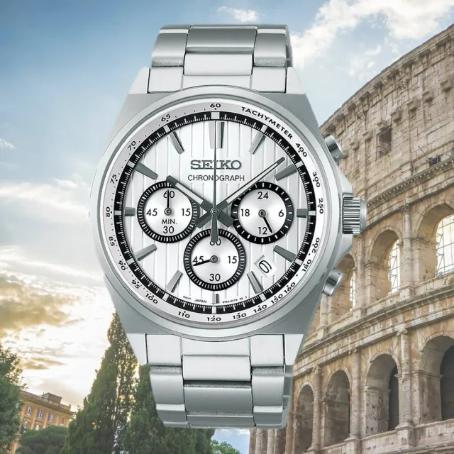 【SEIKO 精工】CS系列 條紋三眼計時碼錶男錶 白 41mm(SBTR031J.8T63-01T0S)