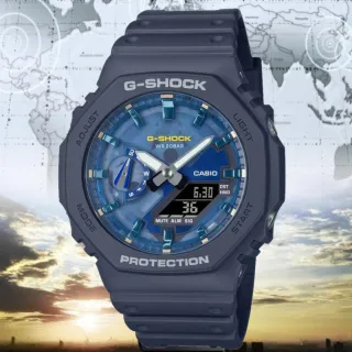 【CASIO 卡西歐】G-SHOCK 夏日涼爽綠洲 八角雙顯電子錶-海軍藍(GA-2100AS-2A)
