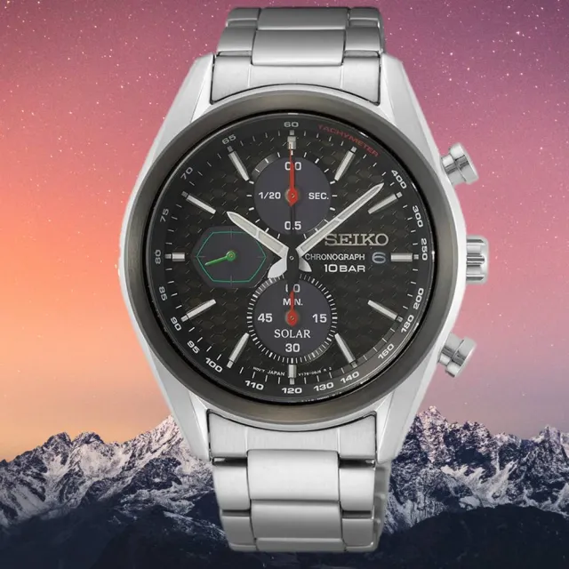 【SEIKO 精工】Criteria太陽能喬治亞羅設計三眼計時碼錶男錶 黑 41mm(SSC803P1.V176-0BH0D)