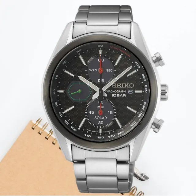 【SEIKO 精工】Criteria太陽能喬治亞羅設計三眼計時碼錶男錶 黑 41mm(SSC803P1.V176-0BH0D)