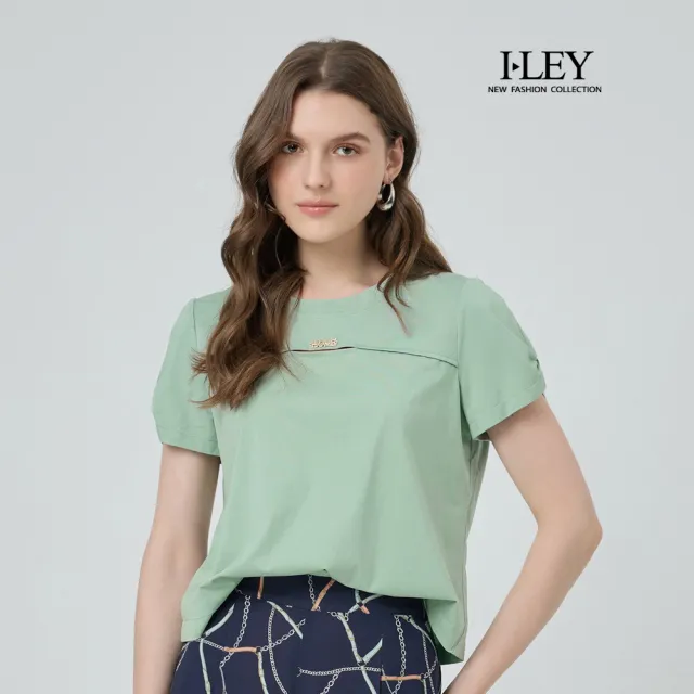 【ILEY 伊蕾】胸前造型素色棉質上衣(淺綠；M-2L；1252161211)