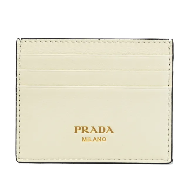 【PRADA 普拉達】簡約燙金LOGO皮革信用卡證件名片隨身卡夾(米白)