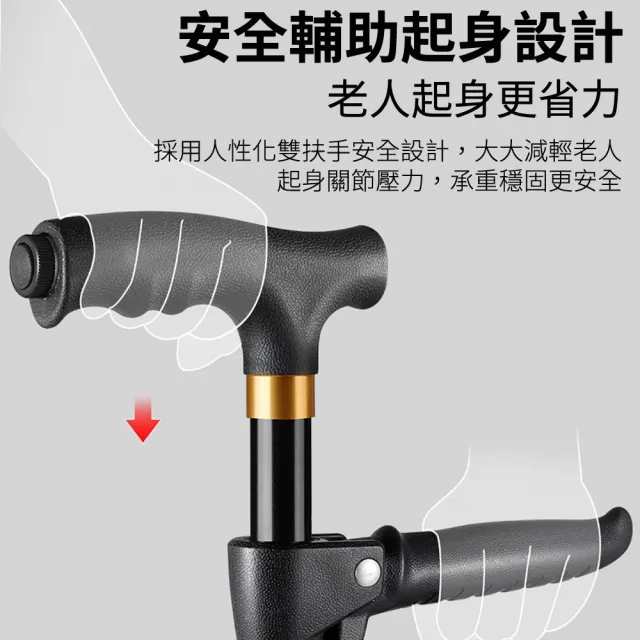 【帕格尼尼】起身雙扶手鋁合金伸縮登山杖+反光背心守護安全組 帶燈拐杖(老人杖 助行手杖)