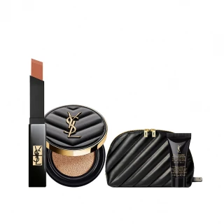 【YSL】官方直營 恆久完美絨霧彩妝組(全新皮革氣墊+小黑條)