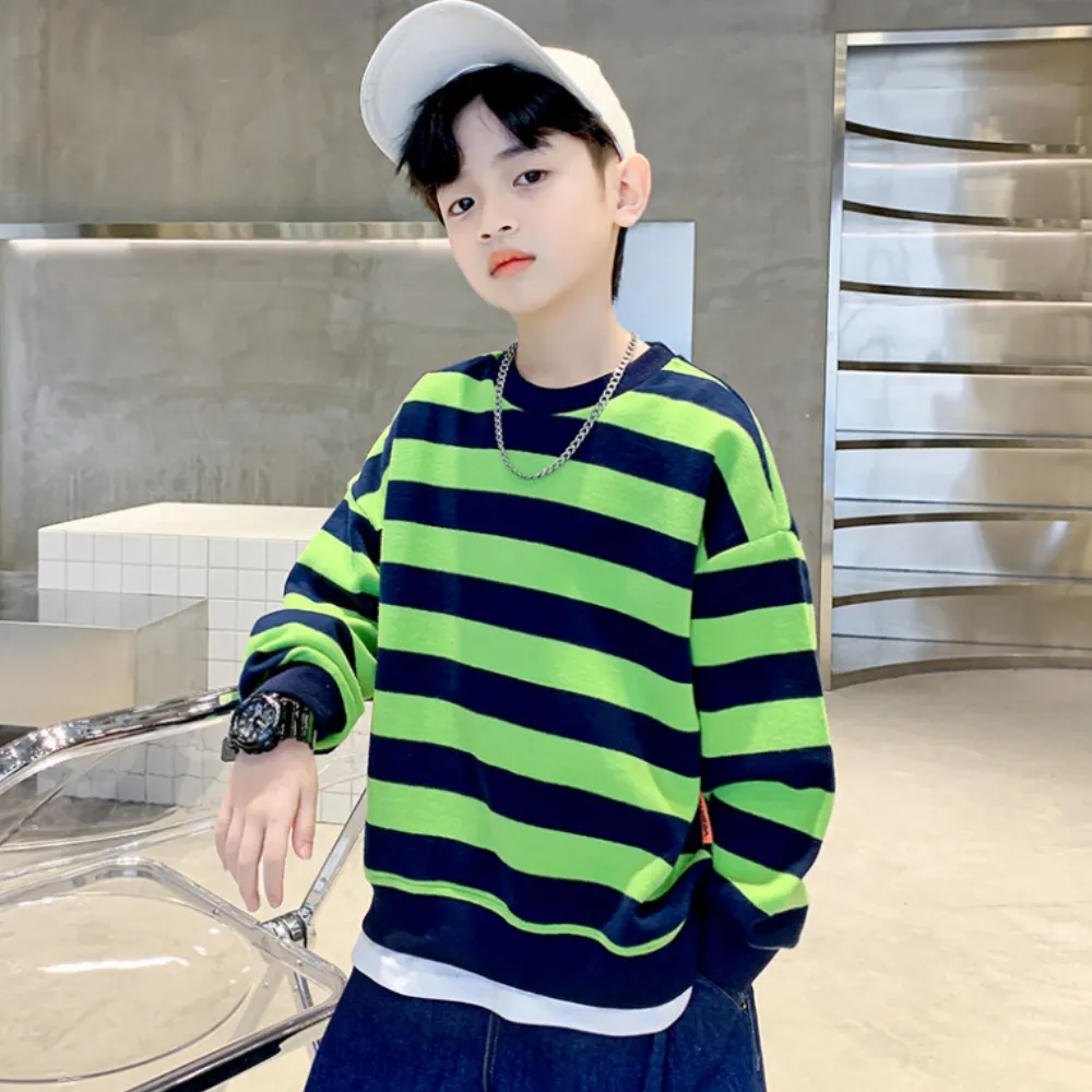 【UniKids】現貨 中大童裝長袖大學T恤 撞色條紋上衣 男大童裝女大童裝 VPWY22055(綠)