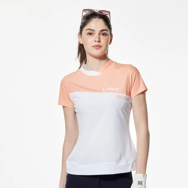 【Lynx Golf】首爾高桿風格！女款合身吸排抗UV機能網眼材質配布短袖圓領POLO衫/高爾夫球衫(二色)