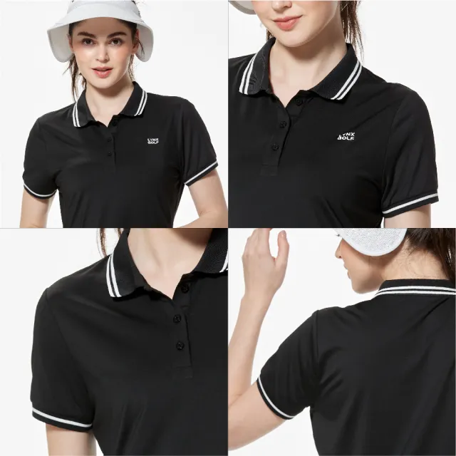 【Lynx Golf】首爾高桿風格！女款彈性舒適連身洋裝款百摺裙剪接布料短袖POLO衫/高爾夫球衫(二色)