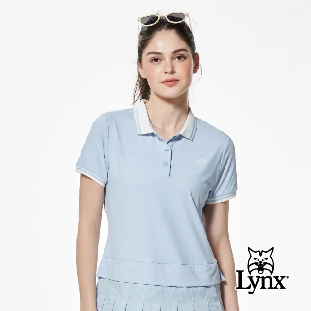 【Lynx Golf】首爾高桿風格！女款彈性舒適連身洋裝款百摺裙剪接布料短袖POLO衫/高爾夫球衫(二色)