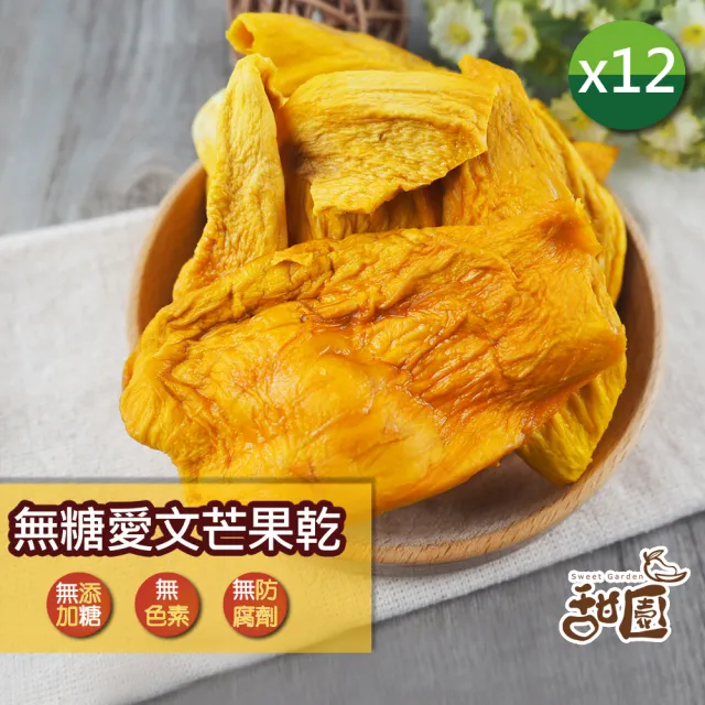 【甜園】無糖愛文芒果乾-100gx12包(★無添加糖★台灣芒果★無糖果乾★零食首選★辦公室點心)