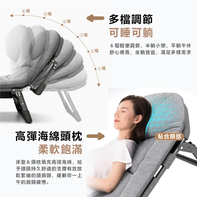 【DaoDi】折疊床 六段調節 躺椅折疊床(190cm摺疊床 午休床 露營折疊床 行軍床)