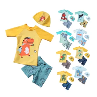 【橘魔法】繽紛恐龍集合插肩短袖泳衣+五分褲泳褲(2件式 泳裝 夏天 童裝 泳衣 兒童 玩水 男童)