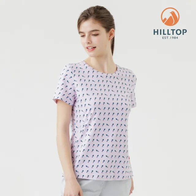 【Hilltop 山頂鳥】Polygiene抗菌抗UV吸濕快乾印花彈性T恤 女款 粉底小花｜PS04XFN3ECFZ