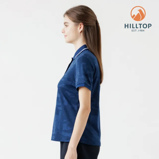 【Hilltop 山頂鳥】Polygiene抗菌抗UV吸濕快乾施華洛世奇縫釦緹花POLO衫 女款 藍｜PS14XFK9ECE0