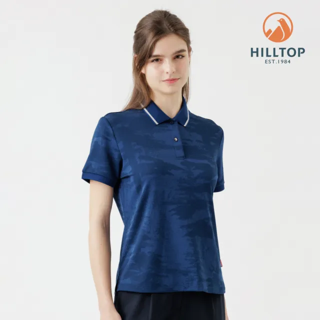 【Hilltop 山頂鳥】Polygiene抗菌抗UV吸濕快乾施華洛世奇縫釦緹花POLO衫 女款 藍｜PS14XFK9ECE0