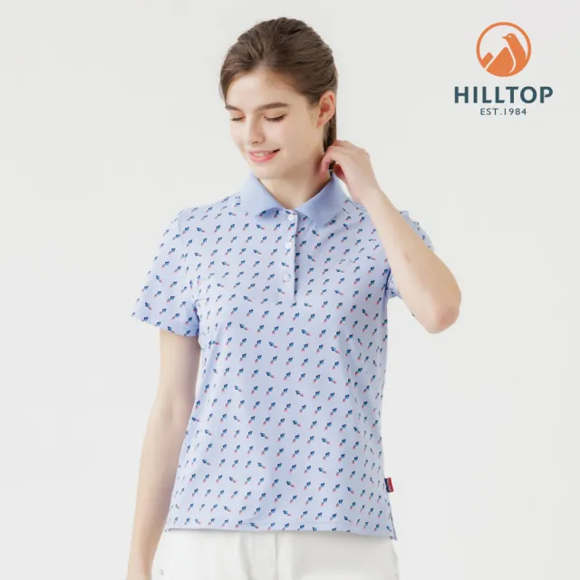 【Hilltop 山頂鳥】Polygiene抗菌抗UV吸濕快乾印花POLO衫 女款 藍｜PS14XFL2ECEZ