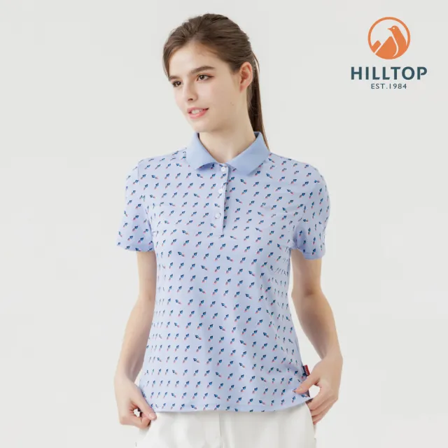 【Hilltop 山頂鳥】Polygiene抗菌抗UV吸濕快乾印花POLO衫 女款 藍｜PS14XFL2ECEZ