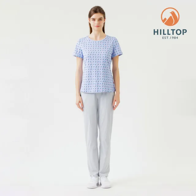 【Hilltop 山頂鳥】Polygiene抗菌抗UV吸濕快乾印花彈性T恤 女款 藍底小花｜PS04XFN3ECEZ