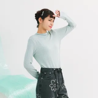 【Dailo】捲捲麵條緹花紋理打底長袖上衣(藍 黑 綠 桔/魅力商品)