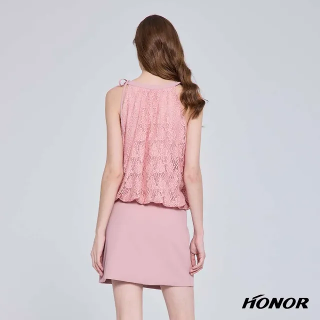 【HONOR 山形屋】出清品 浪漫緹花釦飾裁剪綁帶無袖洋裝-粉(限定出清)