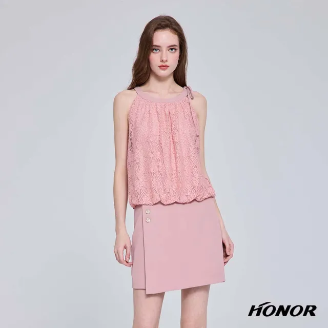 【HONOR 山形屋】出清品 浪漫緹花釦飾裁剪綁帶無袖洋裝-粉(限定出清)