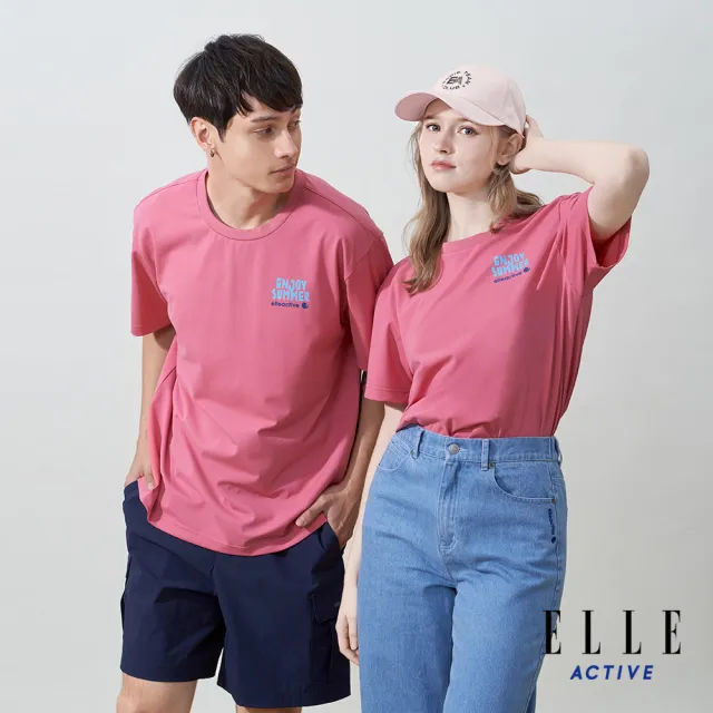 【ELLE ACTIVE】女款 寬鬆版印花圓領短袖T恤-粉色(EA25S2F1602-74)