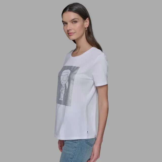【KARL LAGERFELD 卡爾】NFT IKONIK 晶鑽廓型 短袖TEE 白(原廠公司貨)