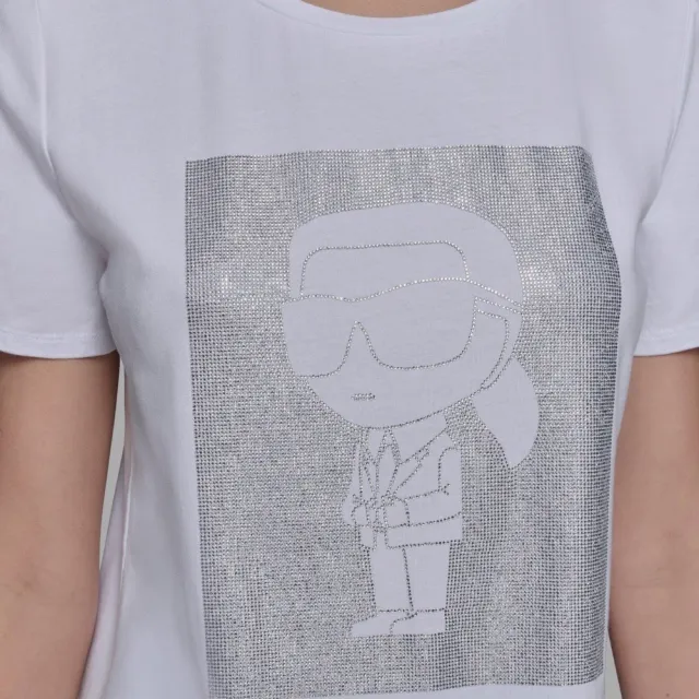 【KARL LAGERFELD 卡爾】NFT IKONIK 晶鑽廓型 短袖TEE 白(原廠公司貨)