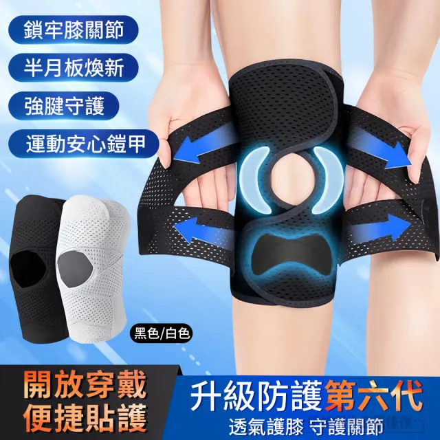 【HONBO】新升級第六代半月板護膝 健身運動護膝 髕骨護膝 輕薄透氣 可調節(單只裝)