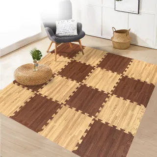 【MOMOTARO 桃太郎地墊】台灣製最厚2CM時尚北歐風耐磨30CM拼花木紋巧拼地墊-4色可選-附邊條(64片/約1.8坪)