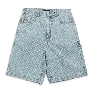 【Mark Gonzales官方旗艦】男女同款 BERMUDA 刺繡小天使 LOGO 滿版印花牛仔短褲-淺藍色