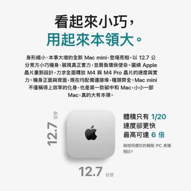 【Apple】Mac mini M4晶片 10核心CPU 10核心GPU 16G 512G SSD